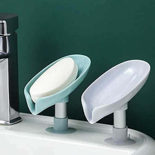 Leaf Shape Self Draining Soap Dish Holder – Suction Cup Soap Tray with Water Drainage for Bathroom & Kitchen