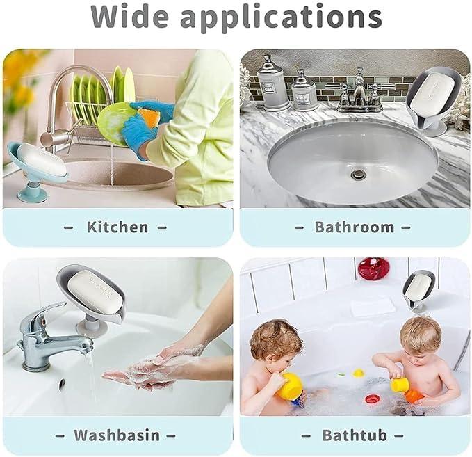 Leaf Shape Self Draining Soap Dish Holder – Suction Cup Soap Tray with Water Drainage for Bathroom & Kitchen