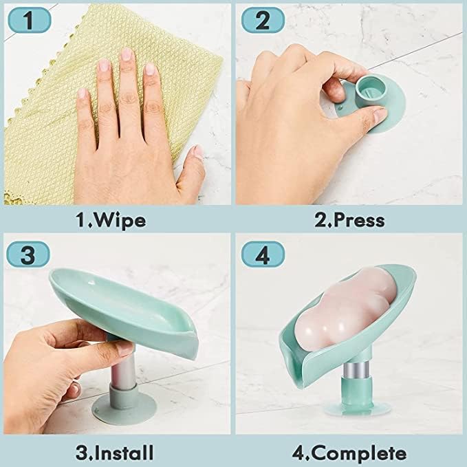 Leaf Shape Self Draining Soap Dish Holder – Suction Cup Soap Tray with Water Drainage for Bathroom & Kitchen