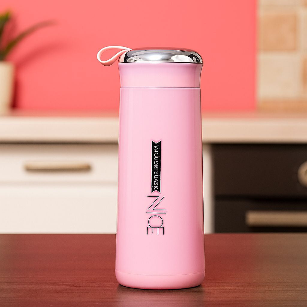 NICE Pink Water Bottel Bpa Free Glass Bottel 400 ml Flask for School, Office, and College (Pack of 1)