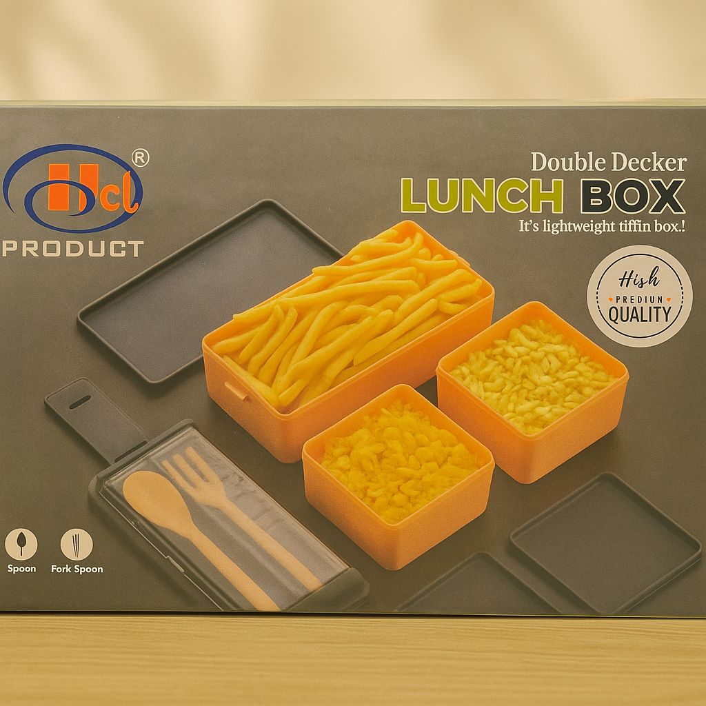 3 Section Lunch Box with 1 Spoon & 1 Fork (Pack of 1)